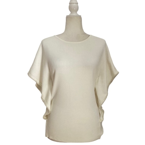 Leo & Ugo Paris Pearl Trim Knit Top in Ivory - Picture 5 of 13